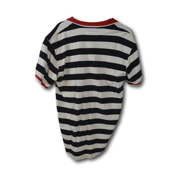 Reason Mens B&W Striped Polo Shirt w Embroided Bees & Roses Size: L - Picture 3 of 4